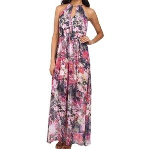 Maggy London Chiffon Floral Maxi Length Dress sz 8